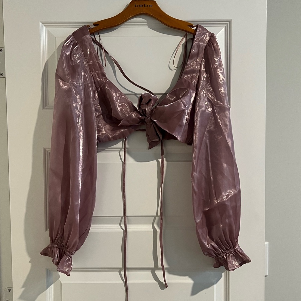NWT Le Lis Front Tie Mauve Organza Crop Top Size Medium